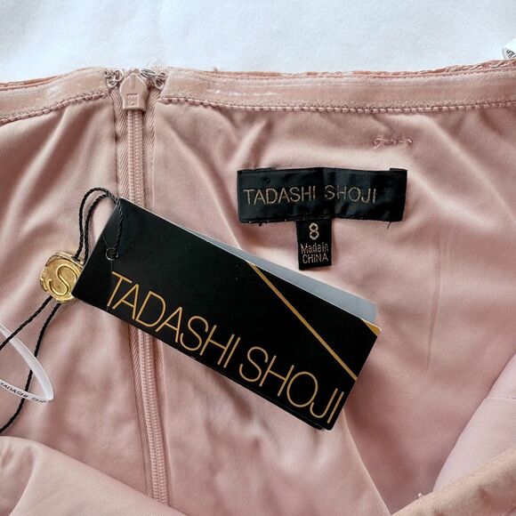 NWT Tadashi Shoji Textured Lace Mermaid Gown w Cap Sleeves in Mauve Blush Pink 8 - Picture 4 of 9